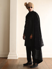 Classic Jet Black Self Embroidered Pakistani sherwani