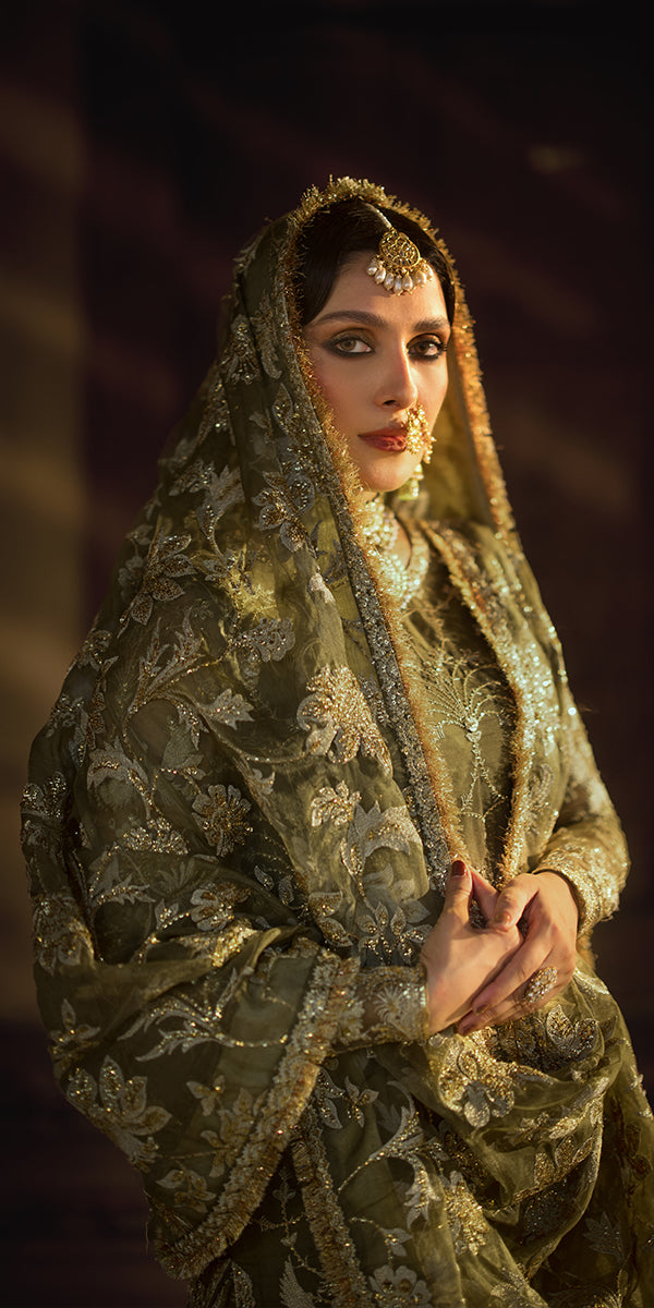 Classic Mehndi Green Sharara Kameez Pakistani Wedding Dress