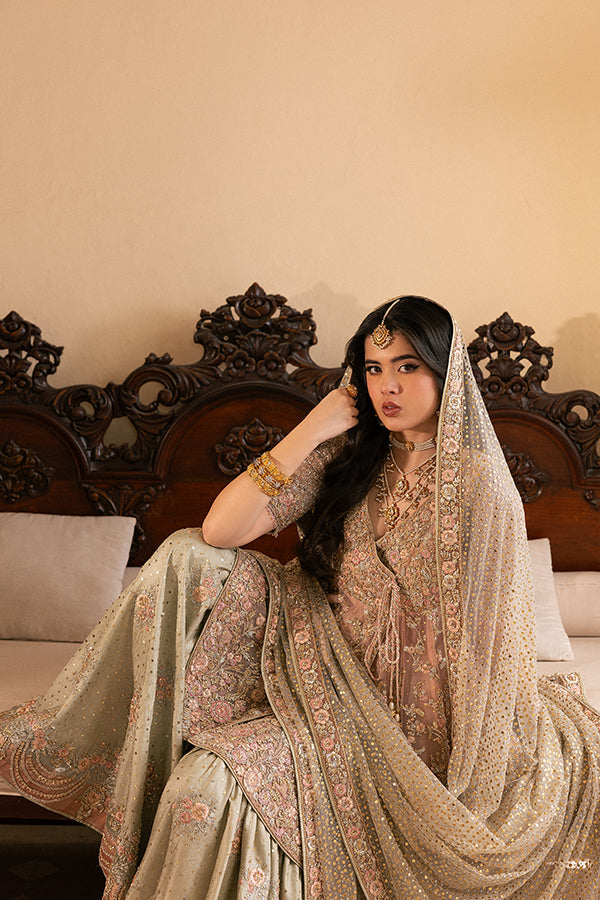 Classic Pakistani Bridal Dress in Kameez Gharara Dupatta Style