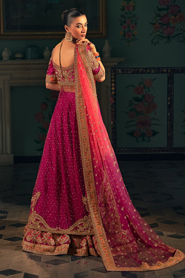 Classic Pakistani Bridal Dress in Purple Lehenga Shirt Style