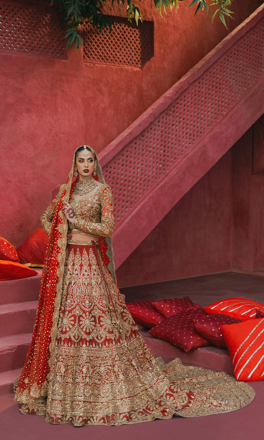Luxurious Red Pakistani Bridal Lehenga and Choli