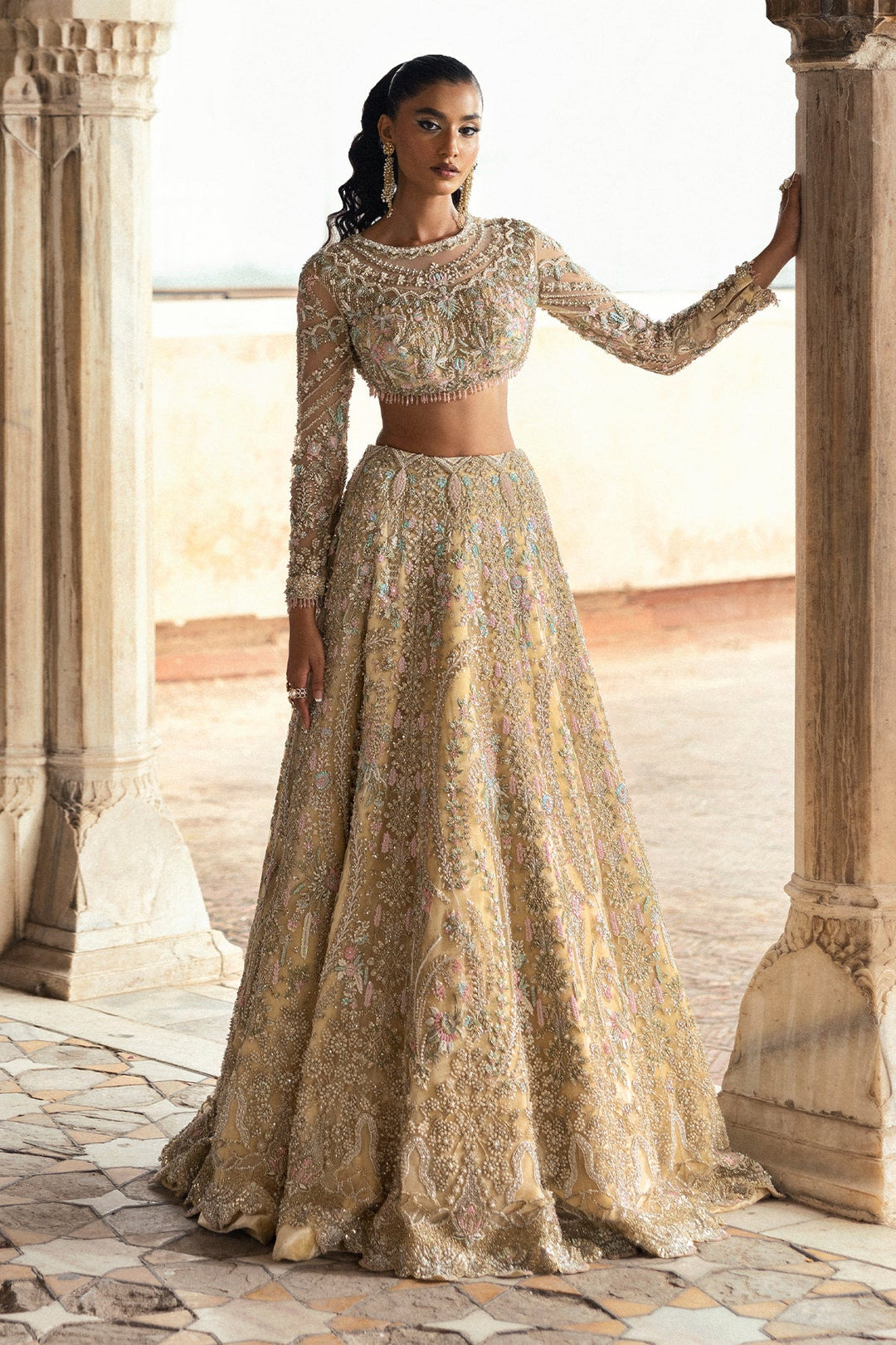 Classic Pakistani Bridal Dress in Yellow Choli Lehenga Style