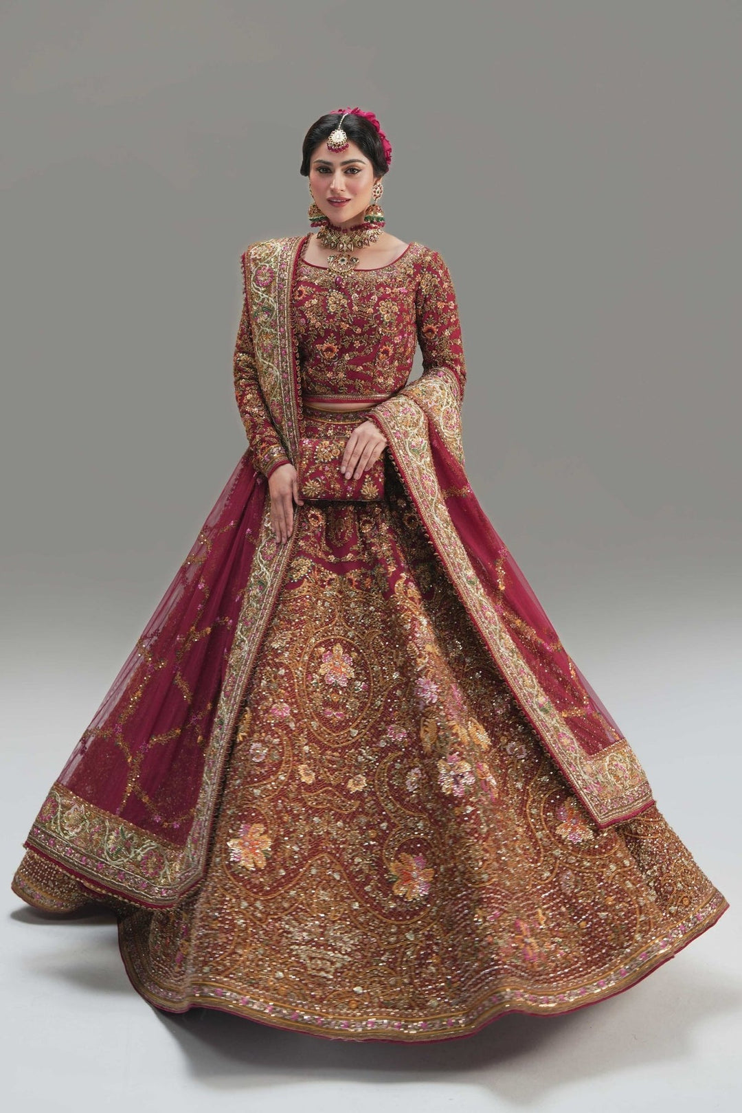 Elegant Red Net Pakistani Bridal Lehenga for Weddings