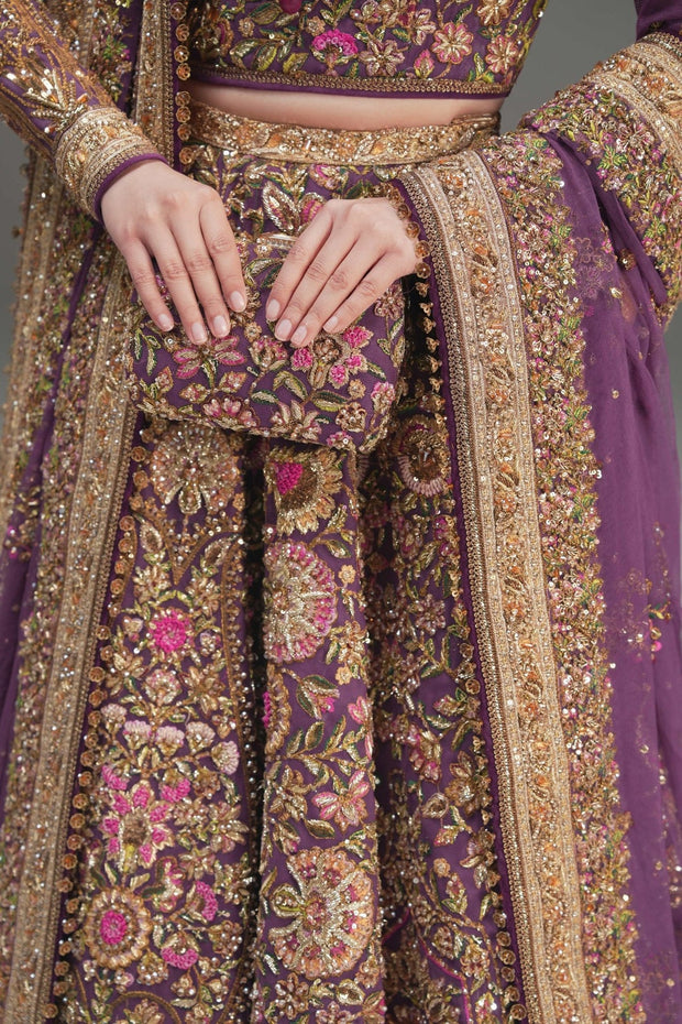 Classic Pakistani Wedding Dress in Purple Lehenga Choli Style