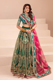 Classic Pakistani Wedding Dress with Green Lehenga Choli and Blue Contrast