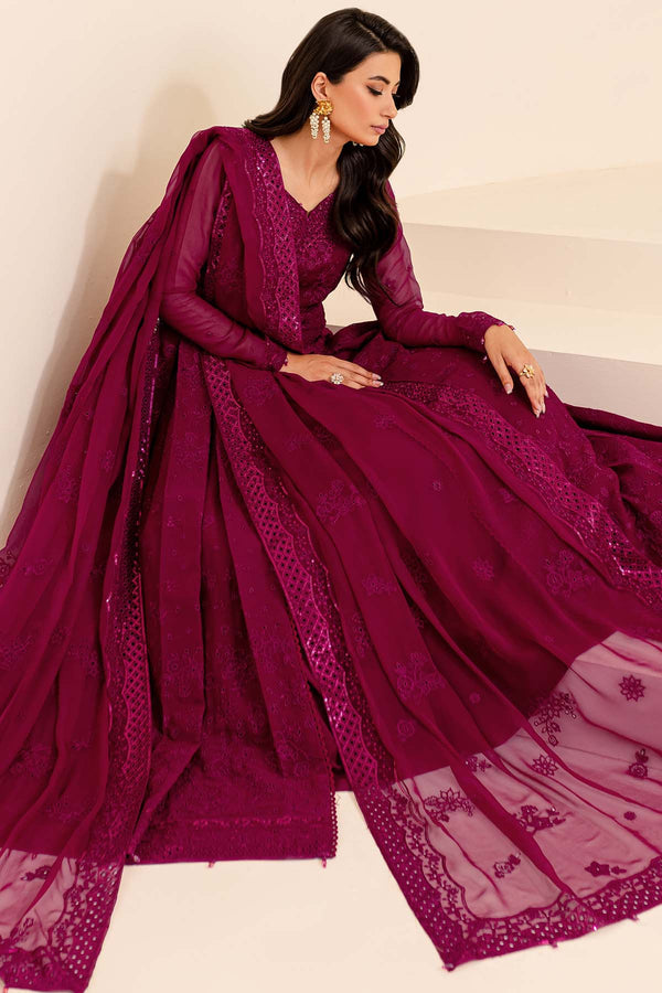 Classic Pakistani Wedding Wear Pishwas in Magenta Color