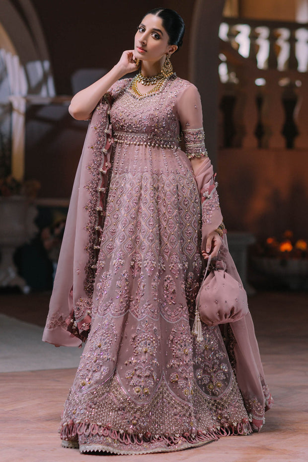 Classic Pishwas Embroidered Pakistani Wedding Dress in Elegant Iris Color
