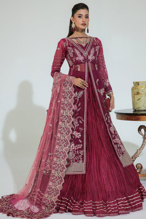 Classic Plum Embellished Pakistani Wedding Dress in Gown Style Pishwas