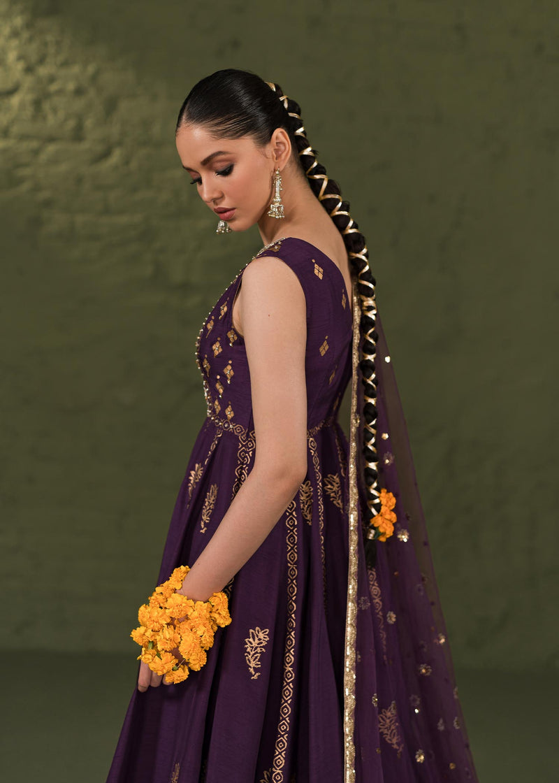 Classic Purple Pakistani Wedding Dress Frock Pishwas CUSTOM