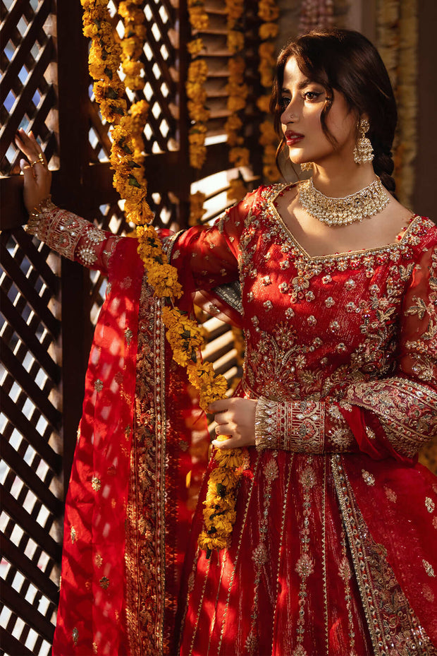 Classic Red Embroidered Pakistani Wedding Dress Pishwas Lehenga