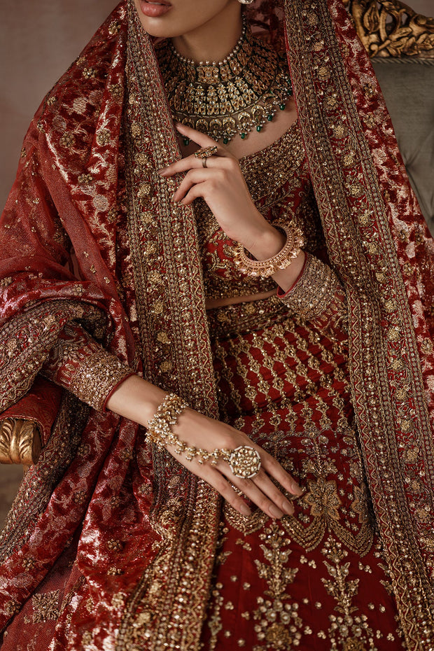 Classic Red Gold Heavily Embellished Pakistani Bridal Lehenga Choli