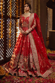 Classic Red Heavily Embroidered Pakistani Wedding Dress Pishwas Lehenga