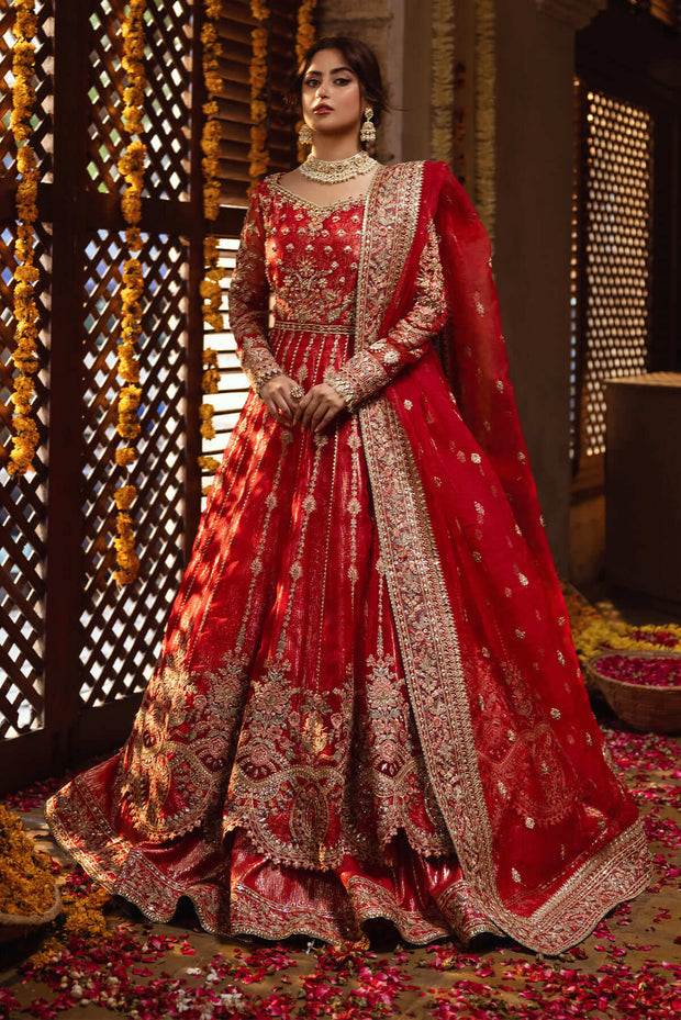 Classic Red Heavily Embroidered Pakistani Wedding Dress Pishwas Lehenga