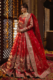 Classic Red Heavily Embroidered Pakistani Wedding Dress Pishwas