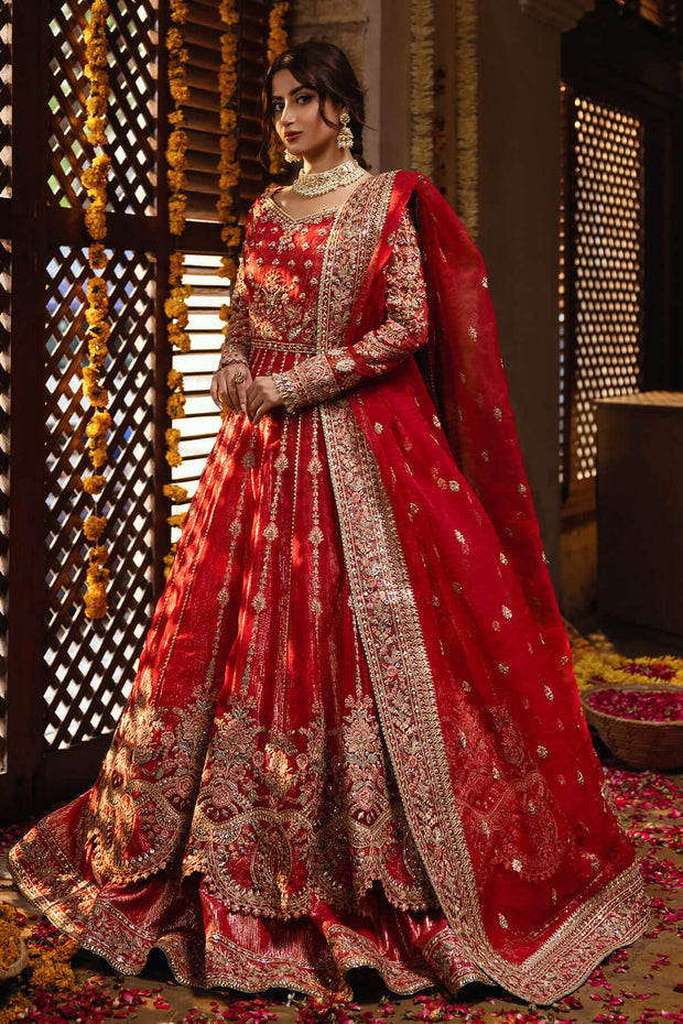 Classic Red Heavily Embroidered Pakistani Wedding Dress Pishwas