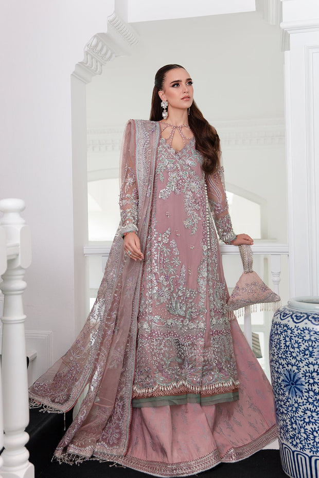 Classic Tea Pink Embroidered Pakistani Wedding Wear Kameez Sharara