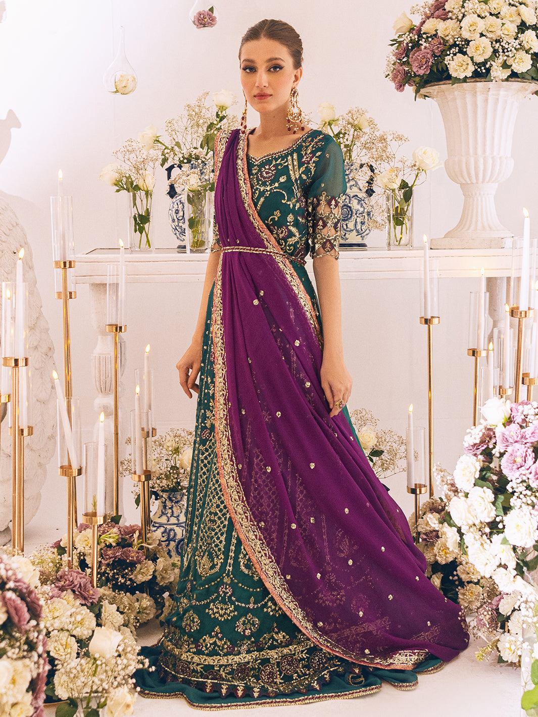 green and purple dress pakistani Classic Embellished Wedding Pishwas – Nameera by Farooq bridal purple mehndi dress