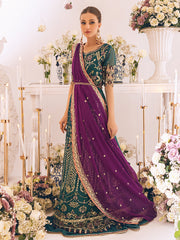 Classic Teal Green Embellished Pakistani Wedding Dress in Pishwas Style