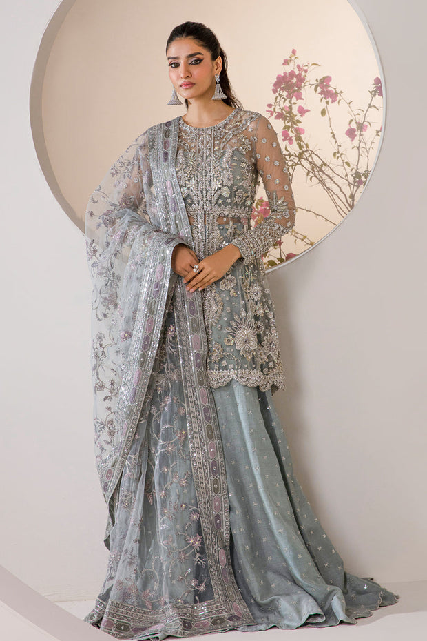 Classic Turquoise Embroidered Pakistani Wedding Wear Kameez Sharara