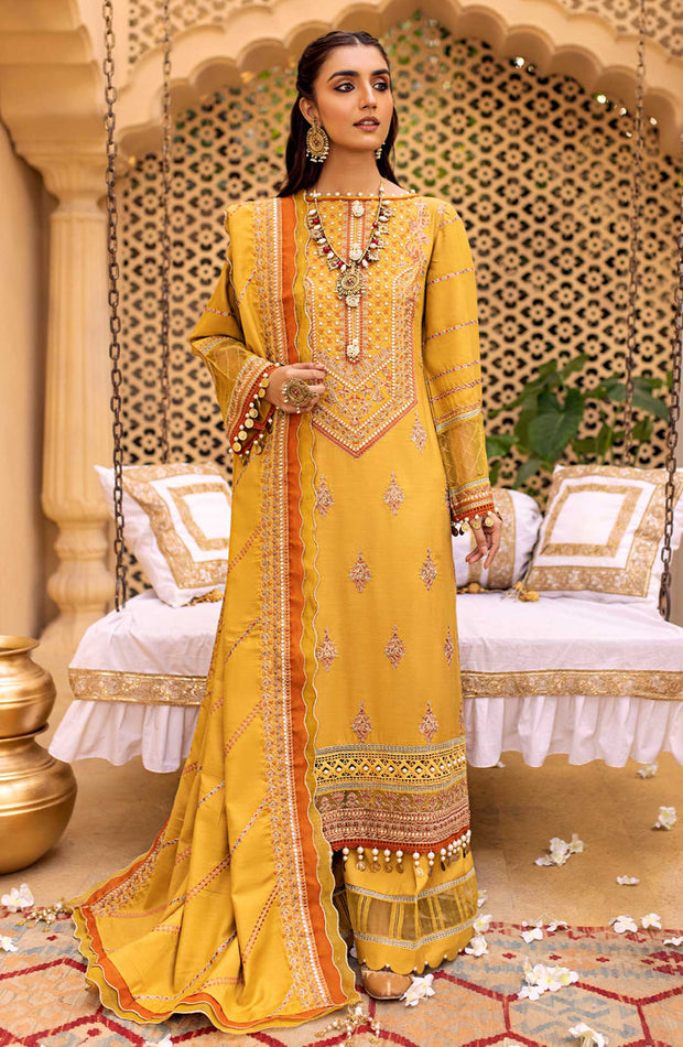 Classic Yellow Embroidered Pakistani Salwar Kameez Dupatta Party Dress