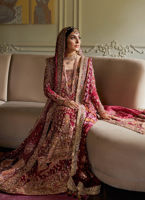 Classic Embroidered Scarlet Pakistani Dress in Farshi Lehenga Style