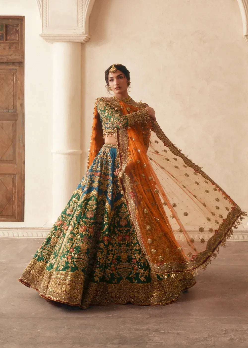 Classic Pakistani Bridal Dress in Choli Lehenga Style for Mehndi