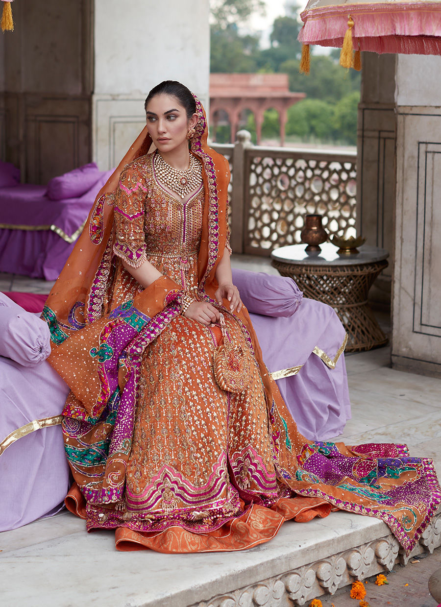 Orange Lehenga Designs Dress for Pakistani Bridal Wear SMALL