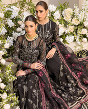Classical Black Embroidered Long Frock Dupatta for Party Wear