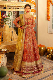 Coral Pink Embroidered Pakistani Wedding Dress Pishwas Frock Style
