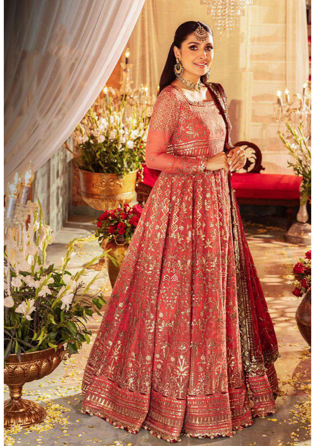 chiffon bridal dresses pakistani Coral Pink Embroidered Wedding Dress Royal Frock Boys Suit sizes:12 Fahad Fazil Wedding Dress Name How to Dress Down Only Worn once