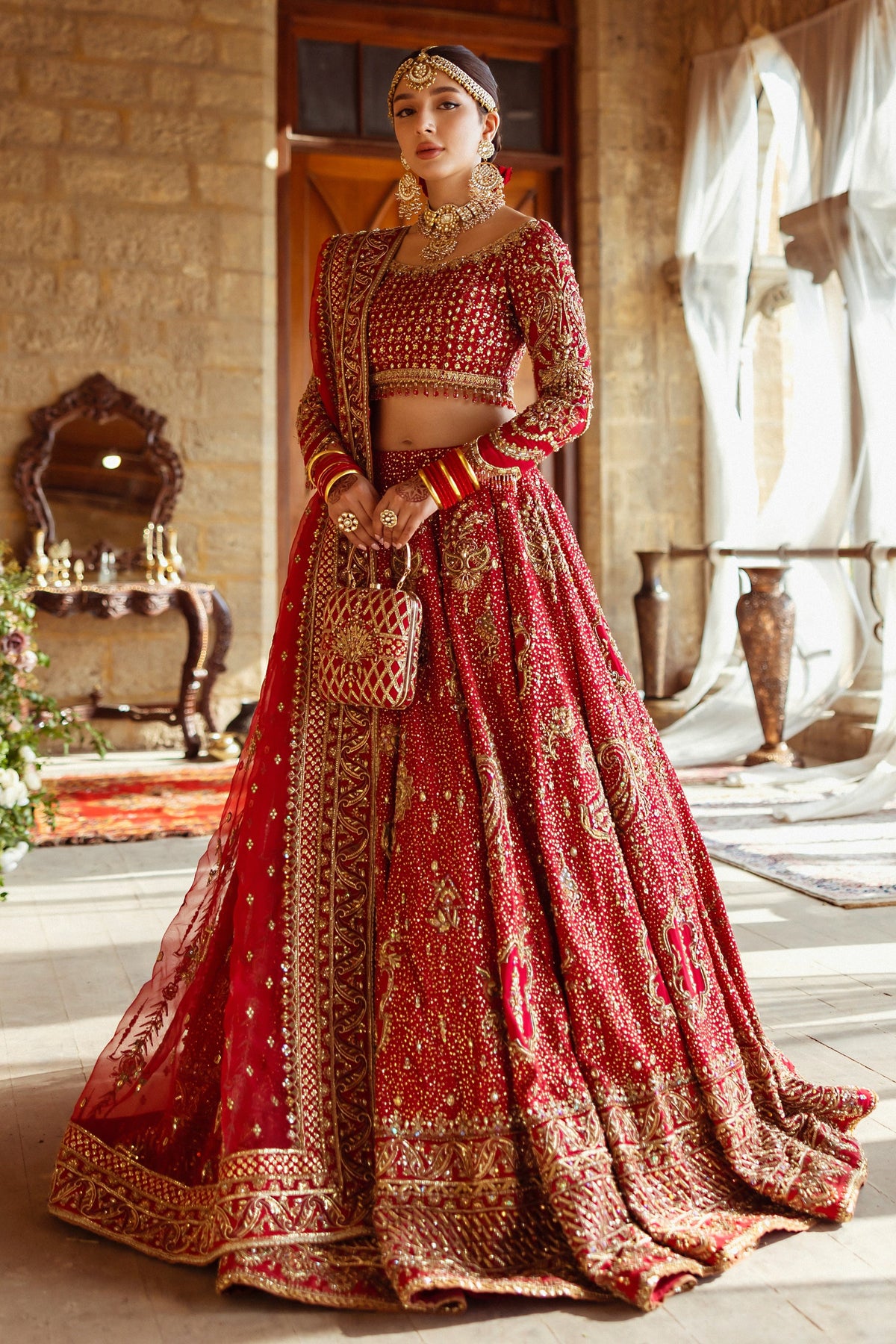 Crimson Red Lehenga Choli Dupatta Bridal Wedding Dress – Nameera by Farooq Crimson Red Lehenga Choli Dupatta Bridal Wedding Dress – Nameera by Farooq