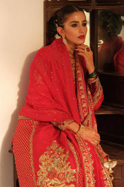 Crimson Red Long Kameez Trouser Pakistani Wedding Dress