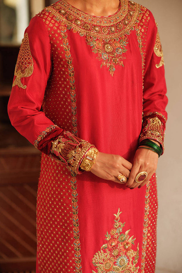 Crimson Red Long Kameez Trouser Pakistani Wedding