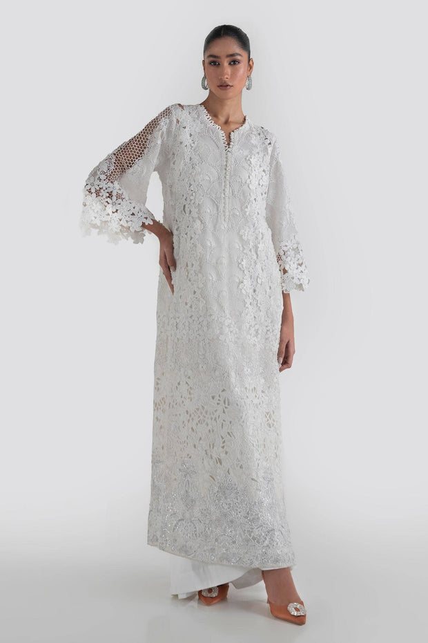 Crystal White Embroidered Net Design Luxury Pakistani Party Dress