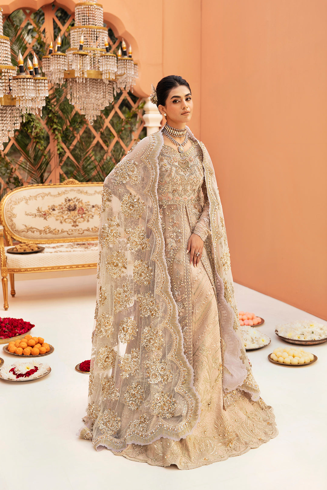 Dust Gold Pakistani Bridal Dress for Enchanting Weddings