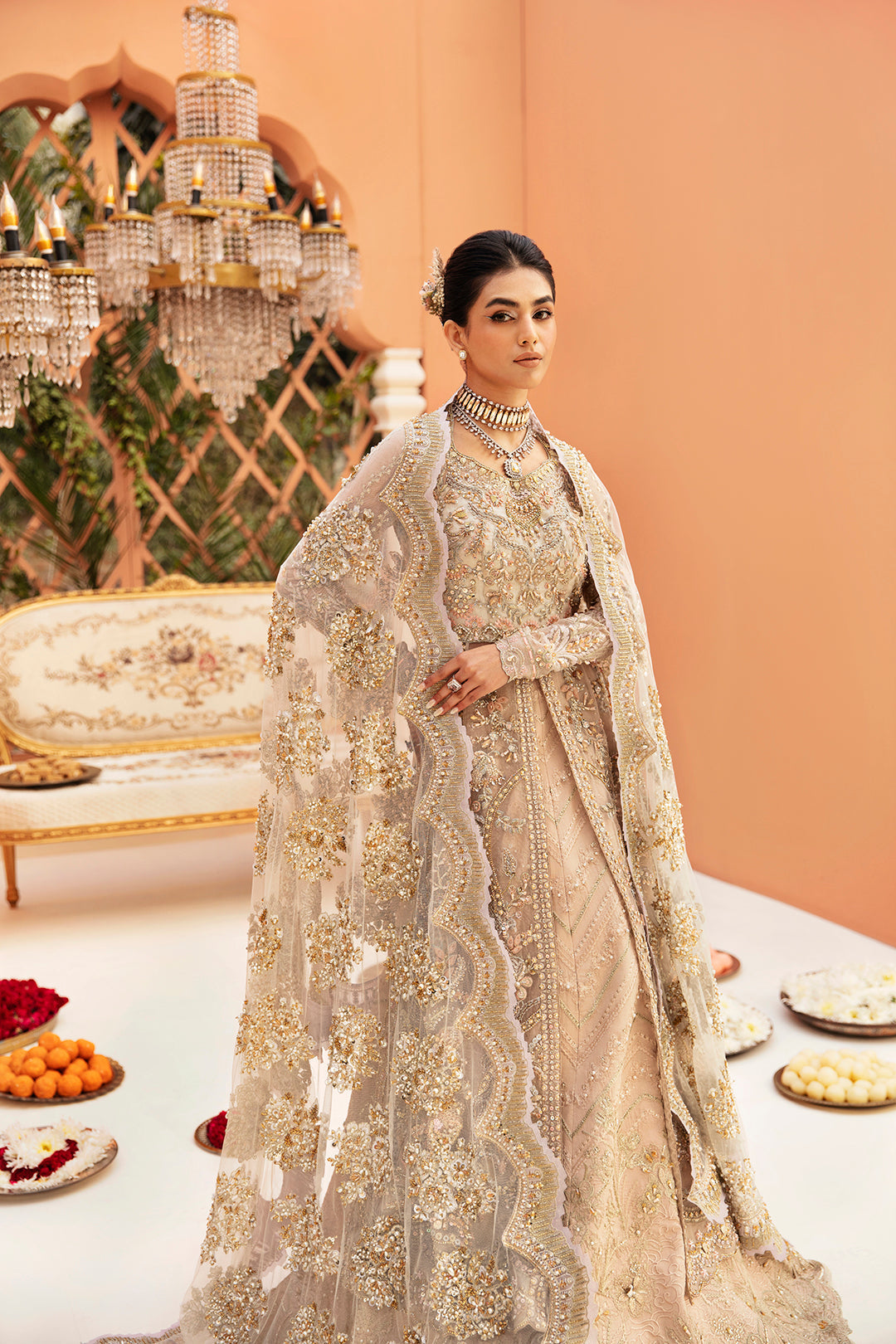 Dust Gold Pakistani Bridal Dress for Enchanting Weddings
