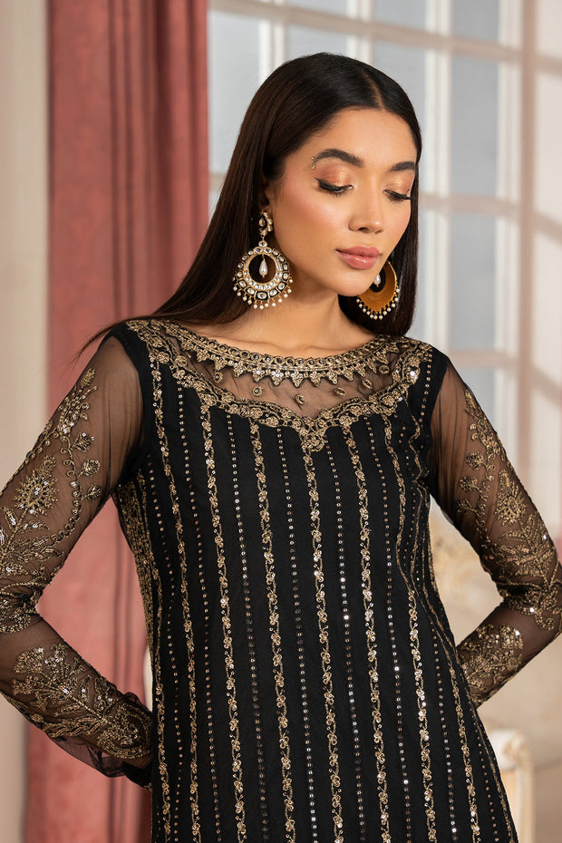 Elegant Sequined Net Shirt with Raw Silk Trouser