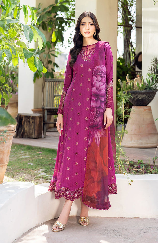 Elegant Textured Lawn Frock with Embroidered Details