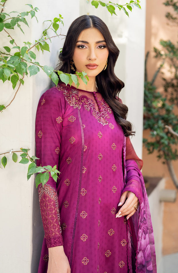 Elegant Textured Lawn Frock with Embroidered Details