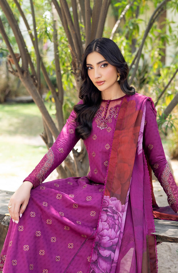 Elegant Textured Lawn Frock with Embroidered Details
