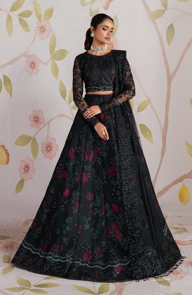Elegant Black Sequins Embroidered Net & Silk Dress
