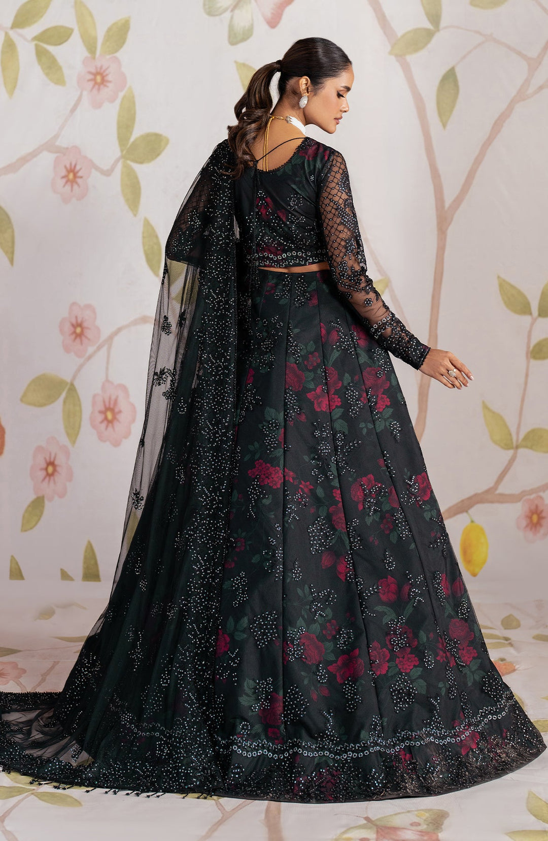 Elegant Black Sequins Embroidered Net & Silk Dress
