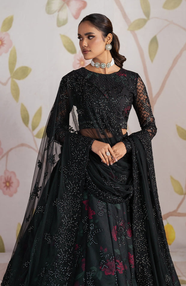 Elegant Black Sequins Embroidered Net & Silk Dress