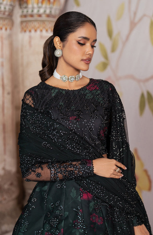 Elegant Black Sequins Embroidered Net & Silk Dress