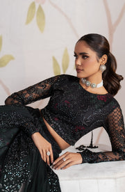 Elegant Black Sequins Embroidered Net & Silk Dress