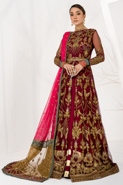 Burnt Rose Sequins Embroidered Net Ensemble