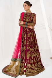 Burnt Rose Sequins Embroidered Net Ensemble