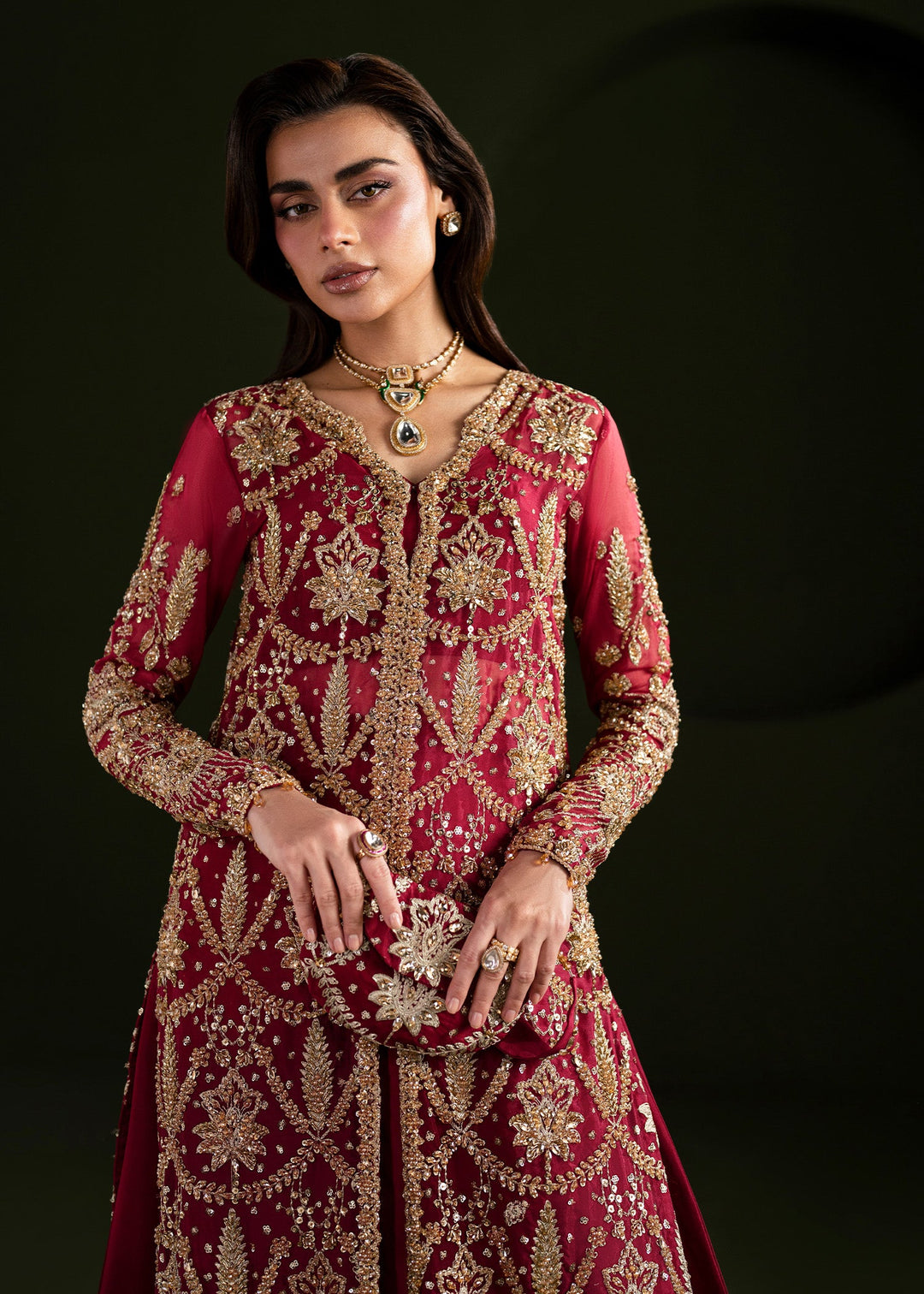 Elegant Ruby Red Pakistani Wedding Dress for Festivities
