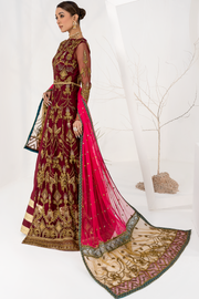 Burnt Rose Sequins Embroidered Net Ensemble