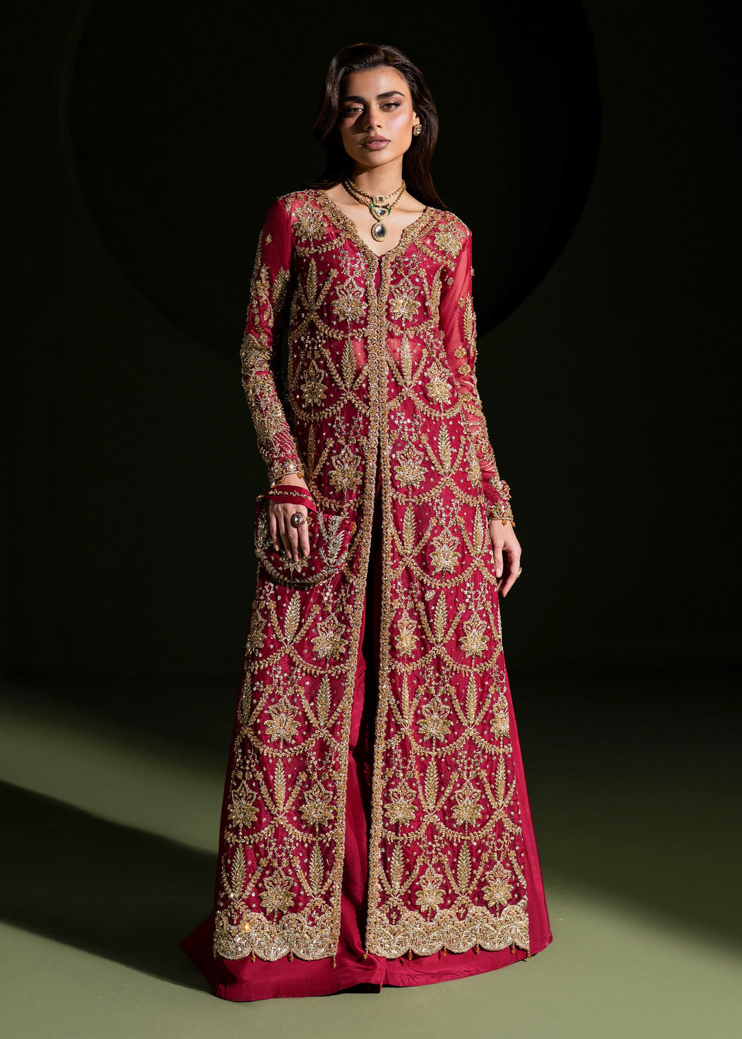 Elegant Ruby Red Pakistani Wedding Dress for Festivities